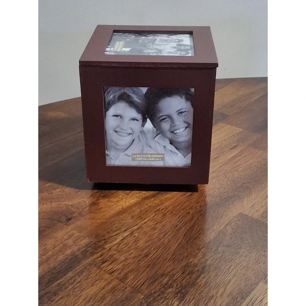 Interiors by Design Revolving Cube Picture Frame Brown Rotating Photo Box